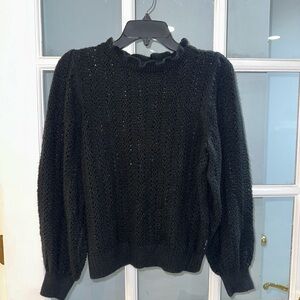 Ana A New Approach Womens Crop Ruffle Sweater SZ M Pullover Long Knit Sleeve